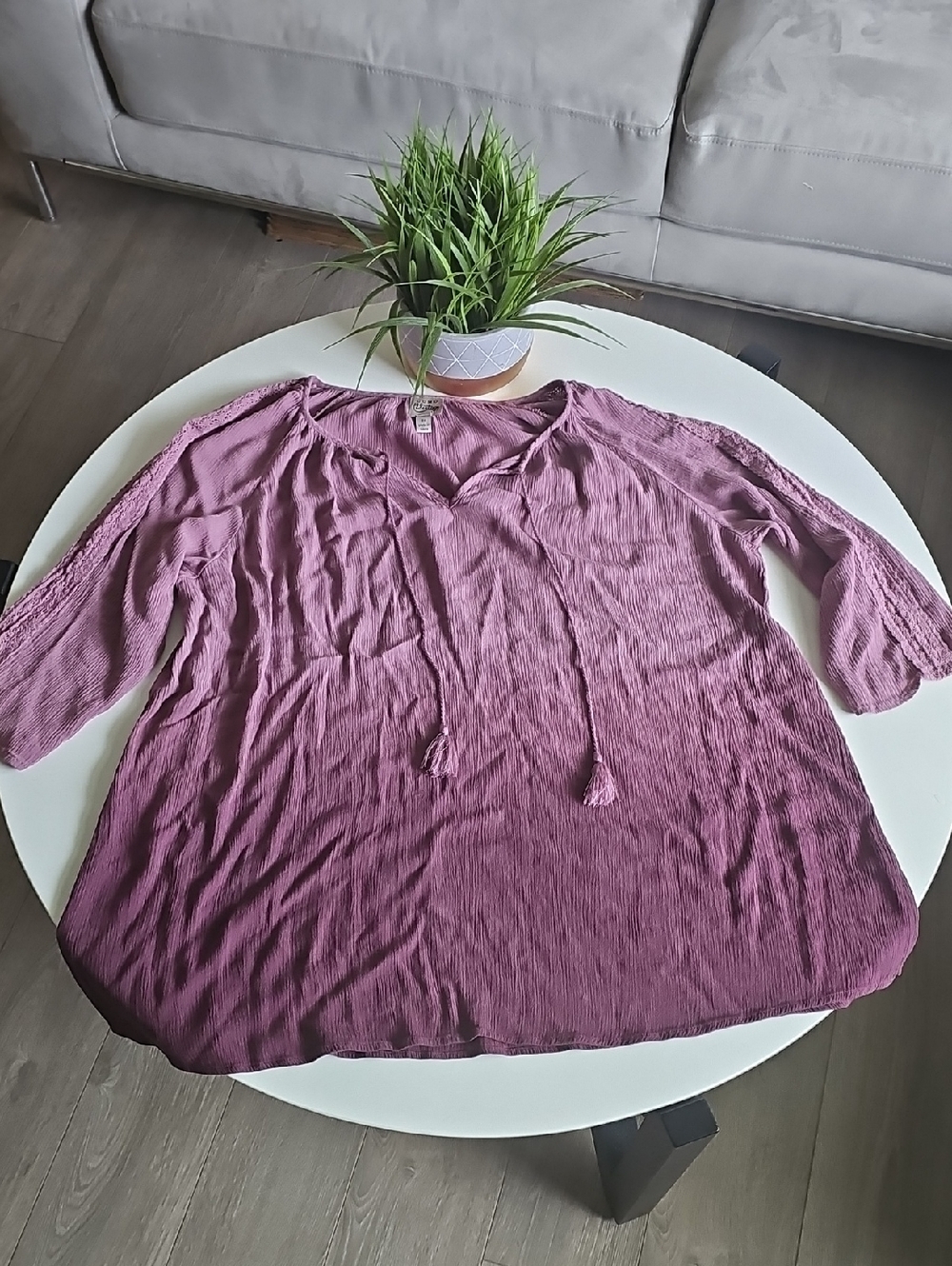 Como Vintage Purple Ombre Mauve V-Neck Tassel Tunic Top 2x